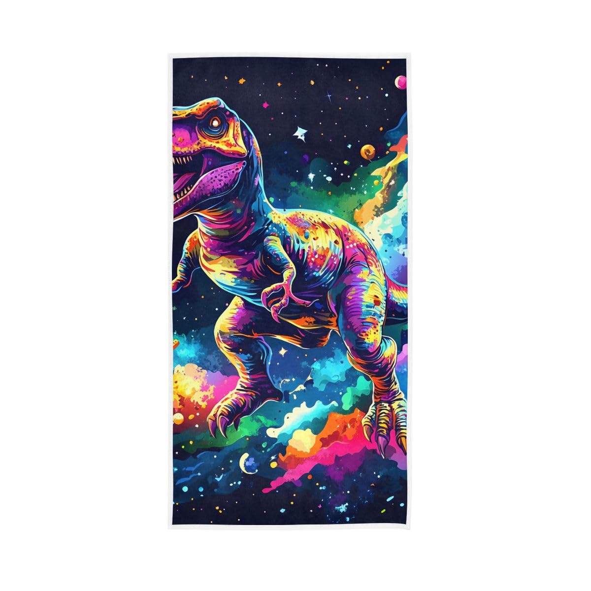 LSRCPD Dinosaur in Space Colorful Hand Towel Soft Washcloths Spa Towels 15 x 30 Inch