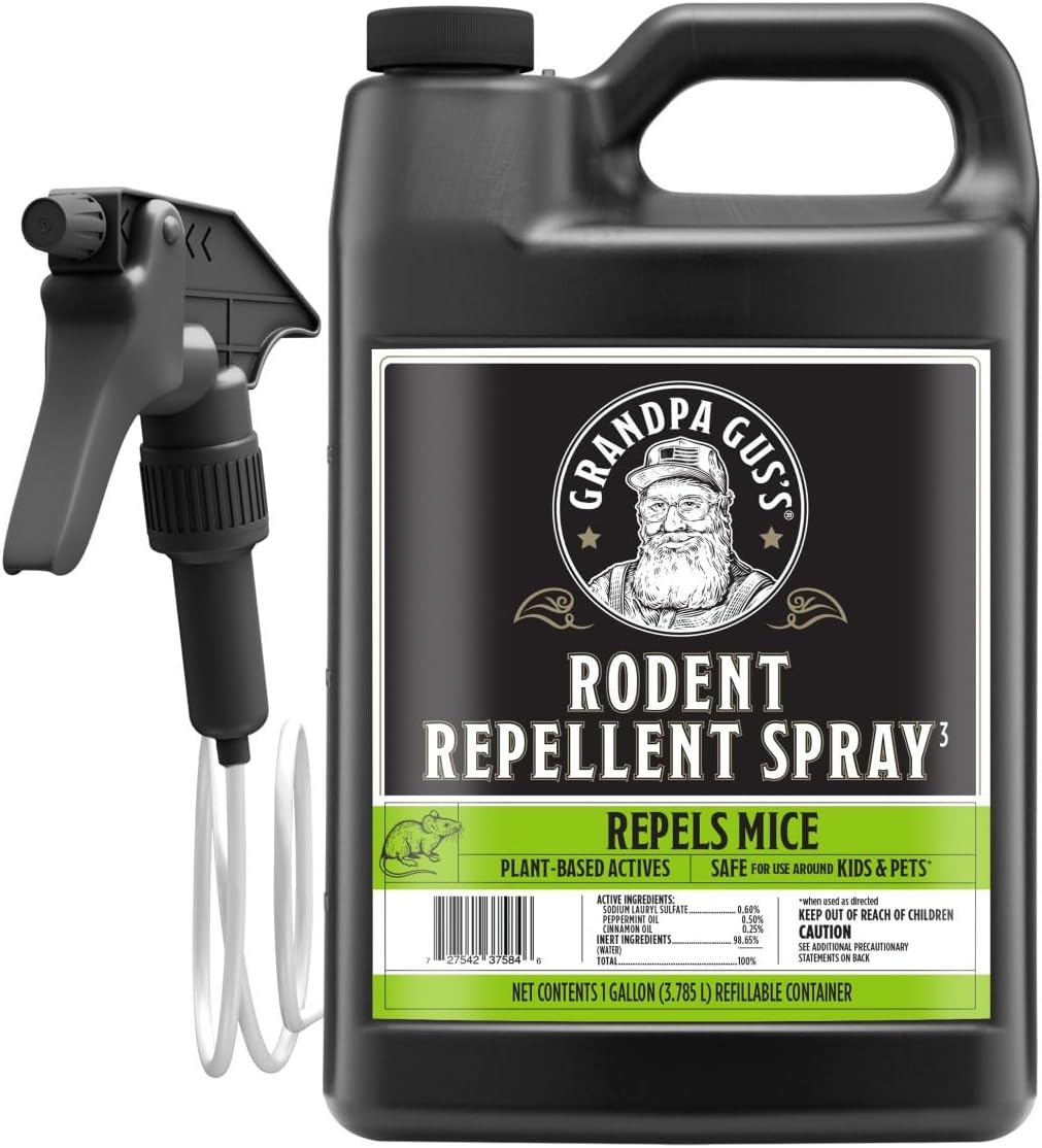 Grandpa Gus’s Rodent Repellent Spray with Sprayer, Natural Peppermint & Cinnamon Oils Repel Mice and Stop Rats, 1 Gallon (Pack of 1)