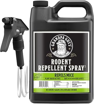 Grandpa Gus's Rodent Repellent Spray with Sprayer, Natural Peppermint & Cinnamon Oils Repel Mice and Stop Rats, 1 Gallon (Pack of 1)