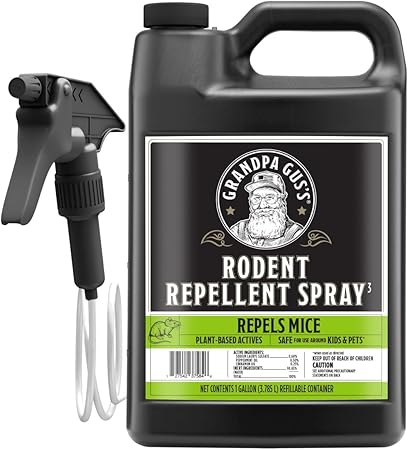 Grandpa Gus's Rodent Repellent Spray with Sprayer, Natural Peppermint & Cinnamon Oils Repel Mice and Stop Rats, 1 Gallon (Pack of 1)