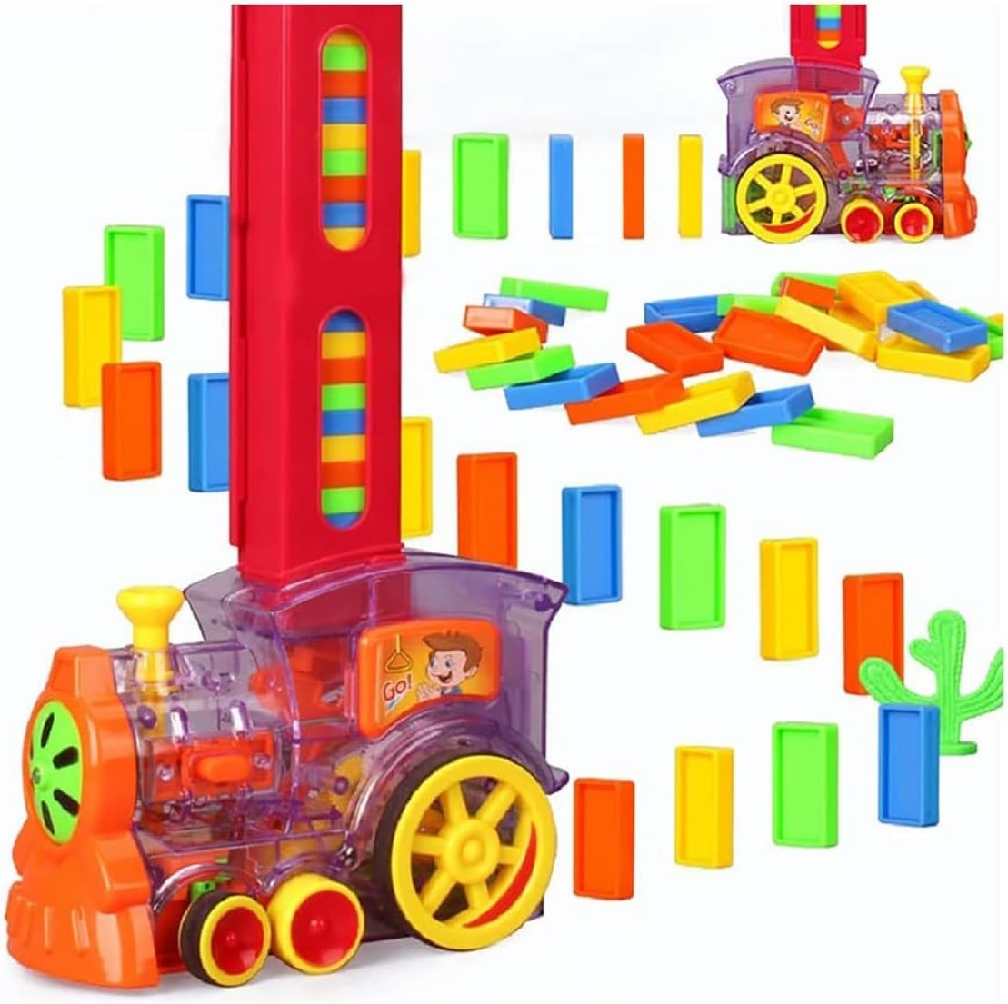 Shipsify Domino Block Train Set for Kids Sound Light Automatic Laying Domino Brick Colorful Dominoes Blocks Game Toy - 60 Pc Mega Pack Dominoes for 3-12 Years Old Kids