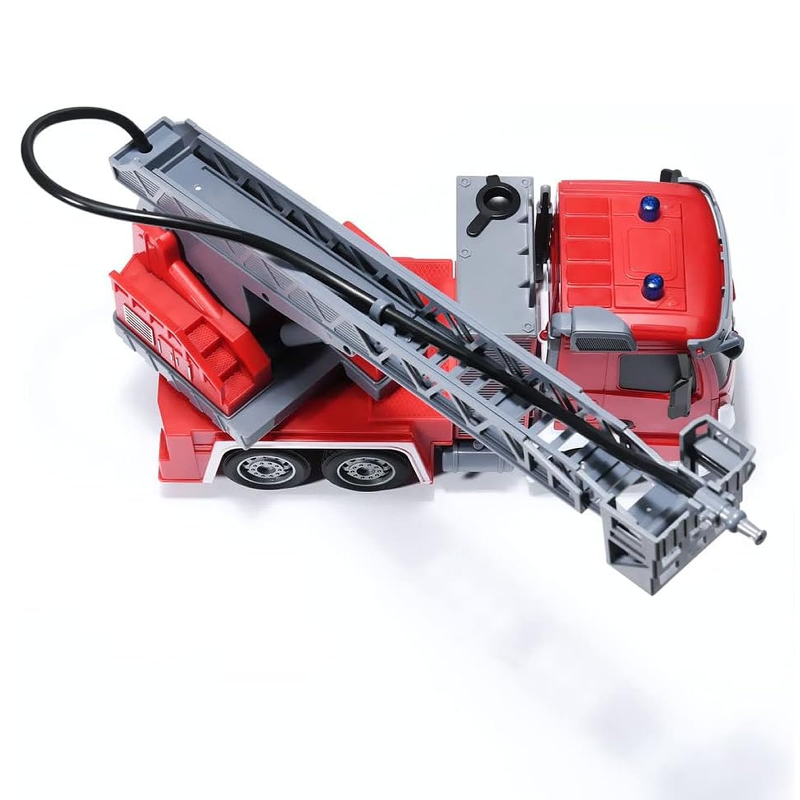 Scala 1:24 telecomandata Giocattolo camion pompieri,con pompa spruzzatrice d'acqua, Camion pompieri radiocomandato con scala estensibile e luci, Scala girevole Manuale, Ricaricabile,Rosso