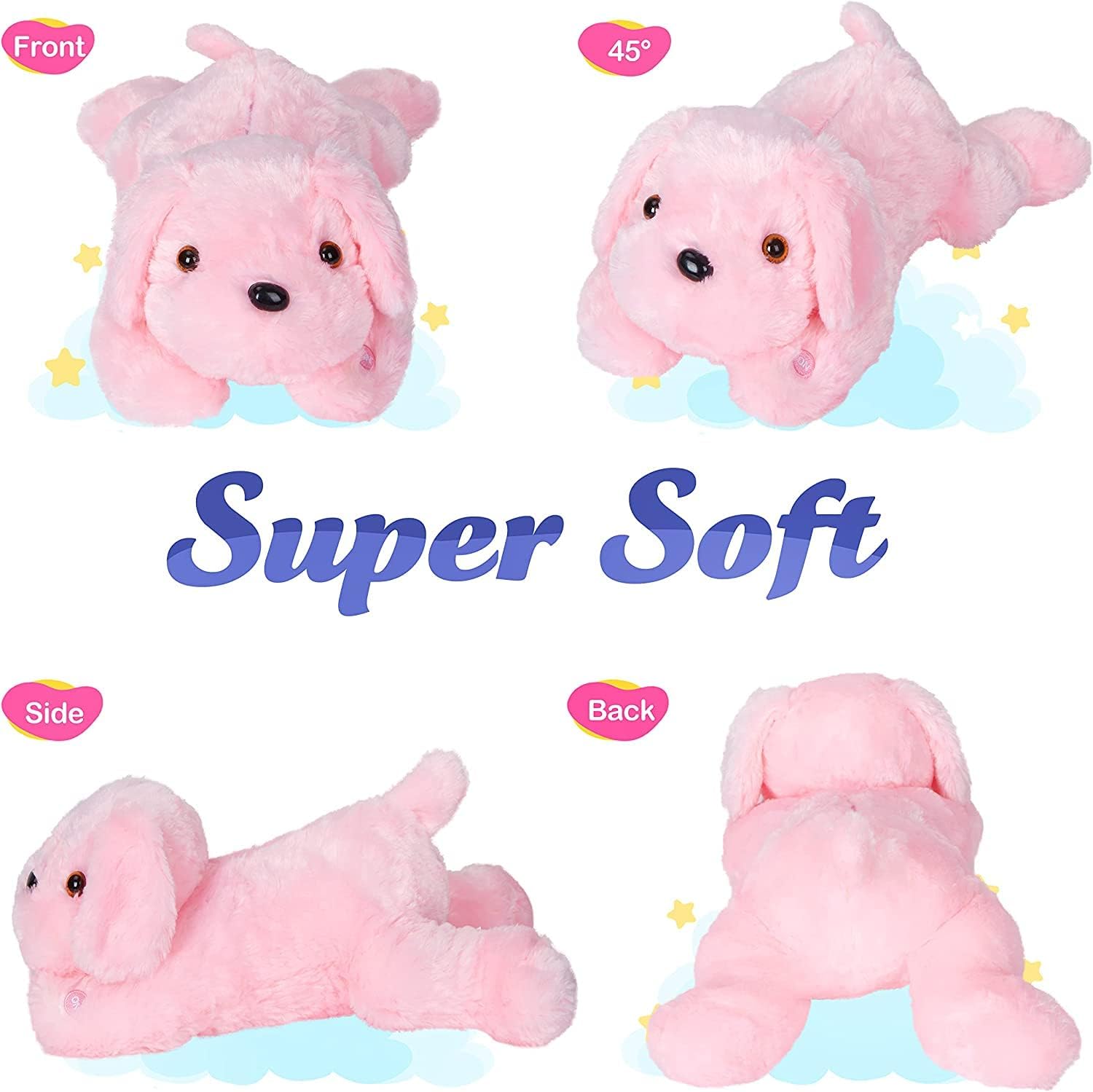 WEWILL 18'' Light up Pink Puppy Dog LED Stuffed Animal with Colorful Night Light Glow Soft Plush Toy Gifts for Kids on Christmas Birthday