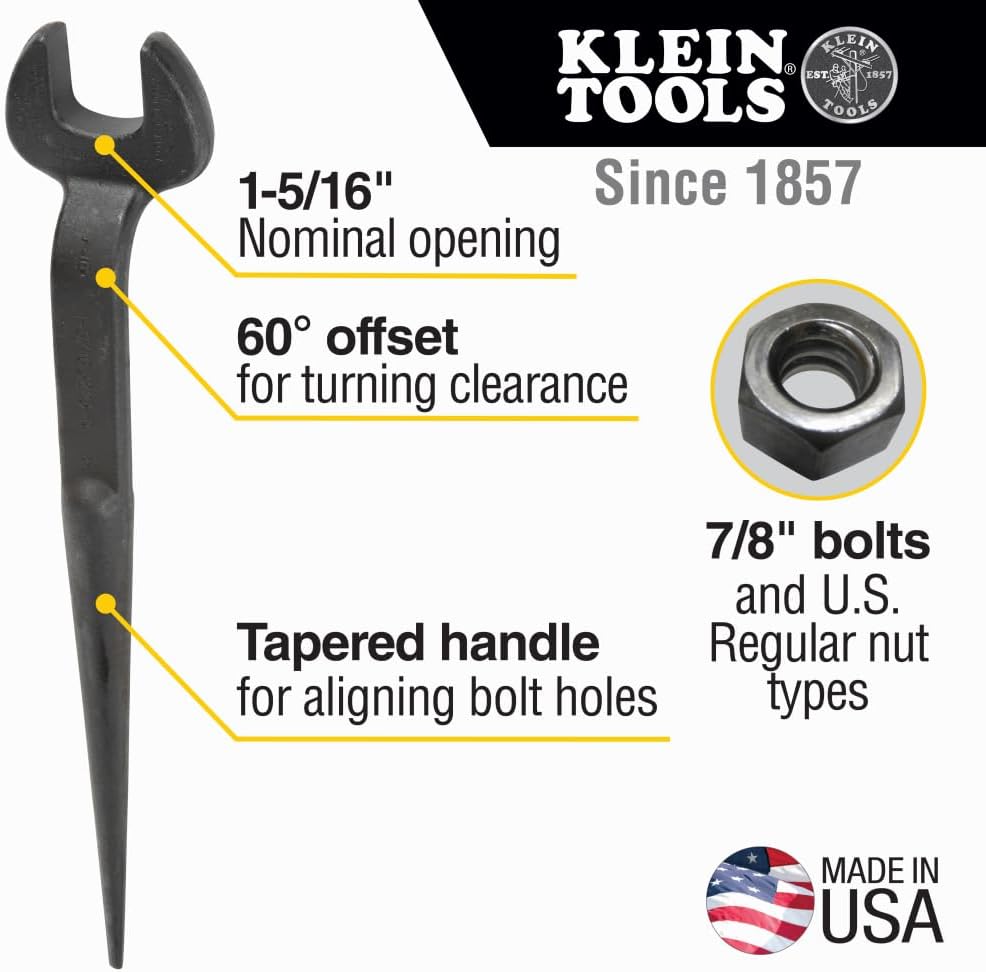 Klein Tools 3223 Spud Wrench, Made in USA, 1-5/16-Inch Nominal Opening, 7/8-Inch Bolt for U.S. Regular Nut