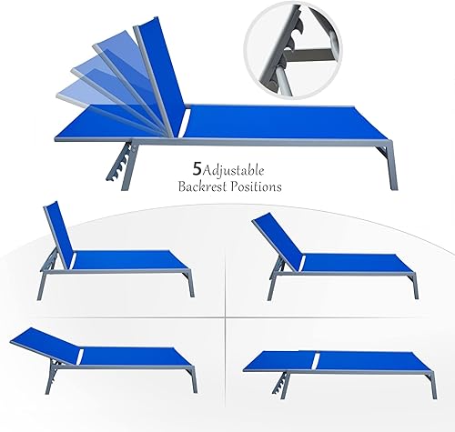 Miniatura 3 de Domi Patio - Juego de 3 sillas de salón Textilene con mesa auxiliar al aire libre, respaldo ajustable y almohada para patio, jardín, tomar el sol,