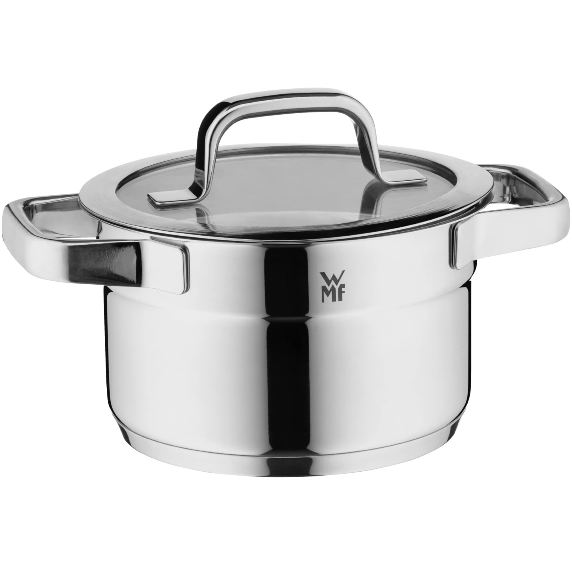 WMF Compact Cuisine - Set di pentole a induzione, 5 pezzi, con coperchio in vetro, in acciaio inox Cromargan lucidato, non rivestito, scala interna