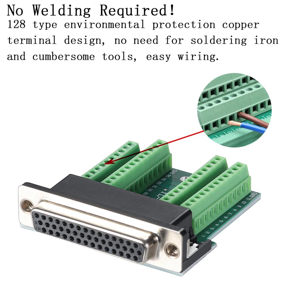 PENGLIN Adaptateur Série DB44 Sans Soudure Mâle/Femelle – Connecteur D-SUB 44 Broches Avec Bornier, Idéal PLC, Contrôle Industriel, Test Câbles