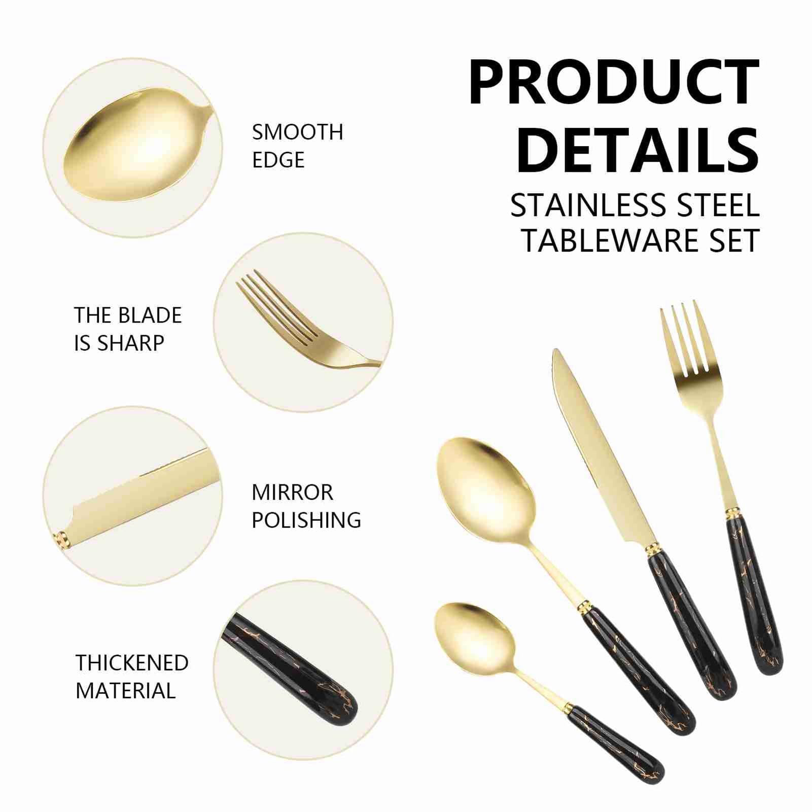 Juego de cubiertos de acero inoxidable, 24 piezas, mango negro con borde dorado, tenedores, cucharas, cuchillos, cubiertos, utensilios de metal duraderos para filetes, cenas,