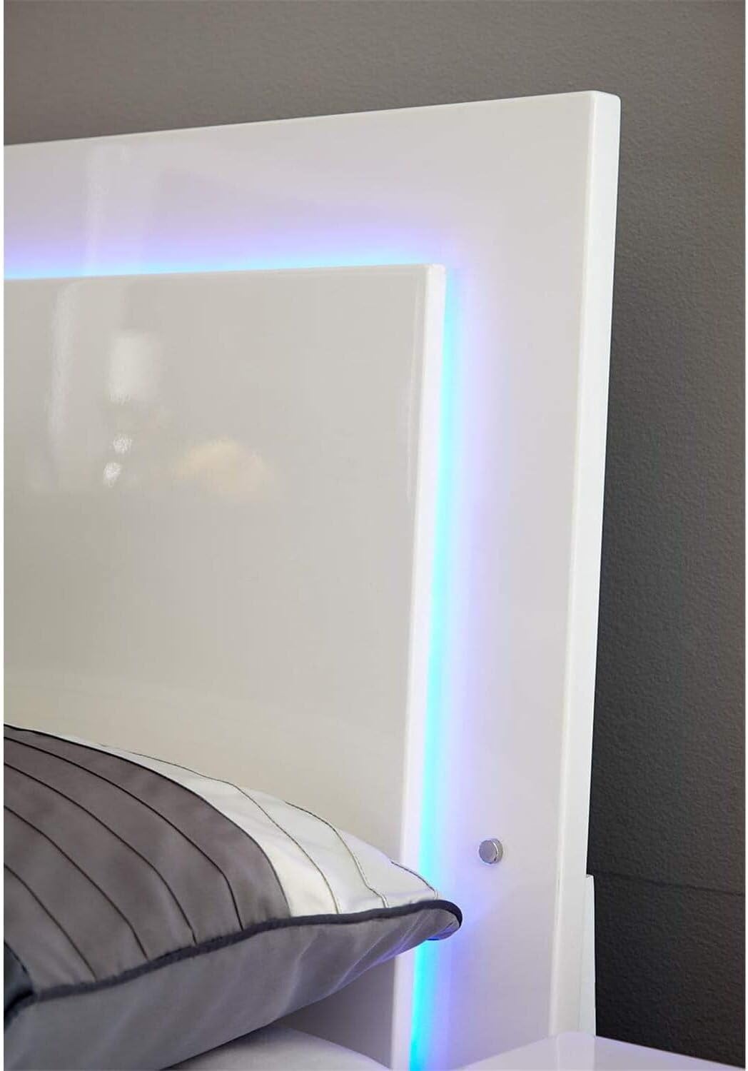 HomeStock Contemporary Cool Beds with Frame Queen Low Profile Bed with Backlight, Glossy White Bed Frame Queen Size, Glossy White, 86.5" L X 79.5" W X 48.5" H