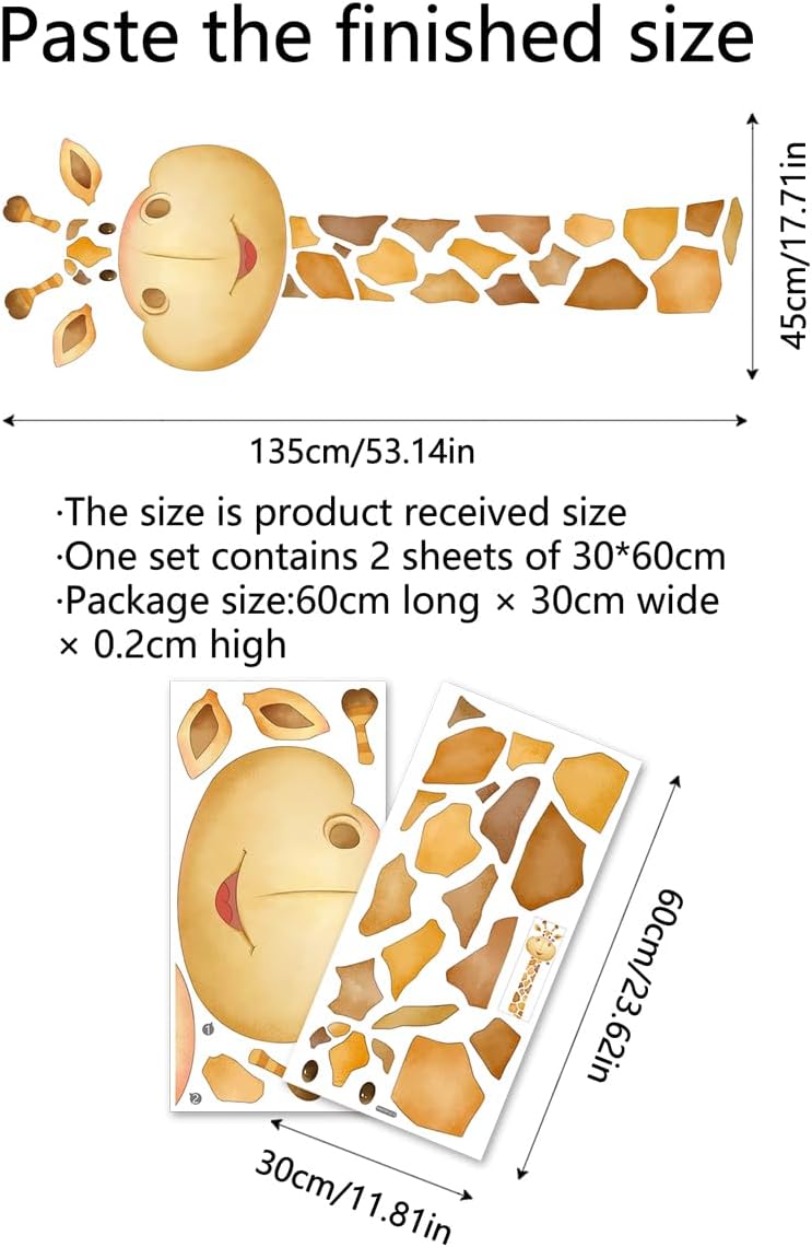 Giraffe Wall Decal,Colorful Animal Wall Stickers,Cute Giraffe Wall Decoration，Safari Animal Wall Stickers，Suitable for Kindergarten, Nursery, Boys and Girls Bedroom Wall Decoration