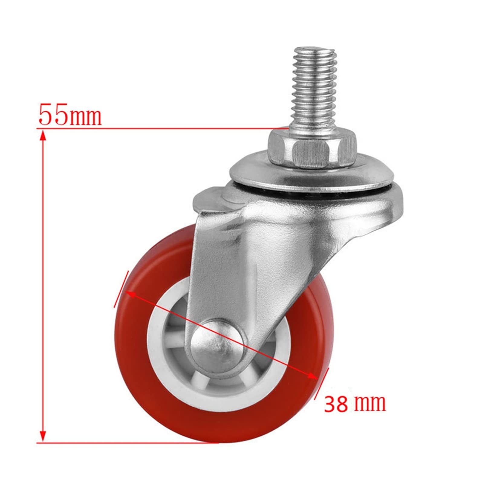 Castor 10 Pezzi da 1,5 Pollici Ruote Viti a Vite Rosse M8 rulli girevoli M8 PVC. Ruote di plastica