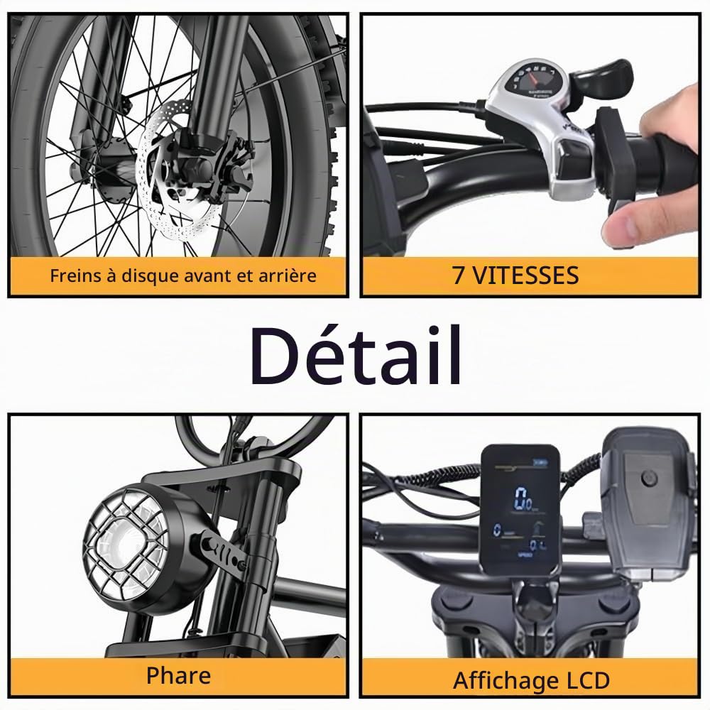 BK20 Vélo électrique Adulte 48V 20Ah Normes CE et EN 15194, Portée 60-100Km, Vélo électrique 20 Pouces Tout Terrain, Double Suspension 7 Vitesses, Double Frein à Disque