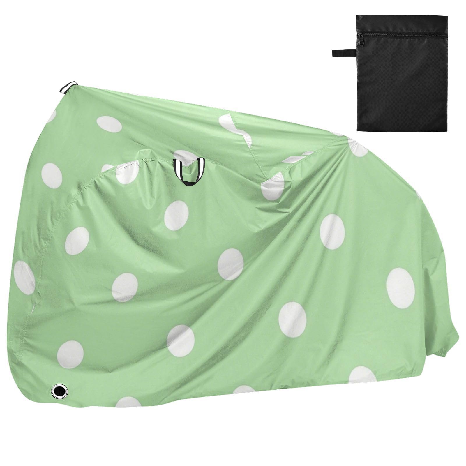 Housse de vélo d'extérieur imperméable à pois vert clair avec trous de verrouillage pour intérieur ou extérieur - Convient à la plupart des cobertor para bicicleta