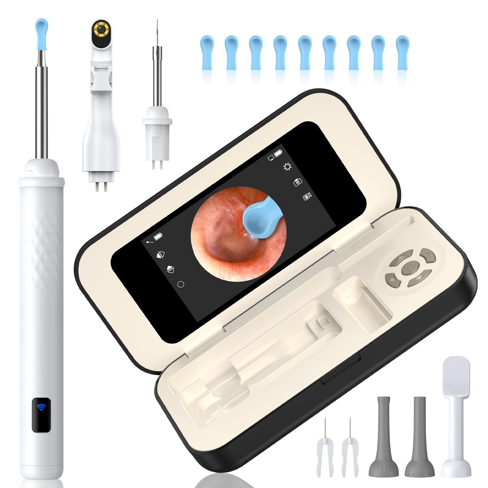 Otoscopio con Pantalla IPS HD 3,97 Pulgadas,Kit Examen 3 EN 1 para Limpieza de Oídos Eliminar Puntos Negros y Examen Oral, Limpiador Oidos Adultos con Cámara 1080P y 6 Luces LED, Tarjeta de Memoria TF
