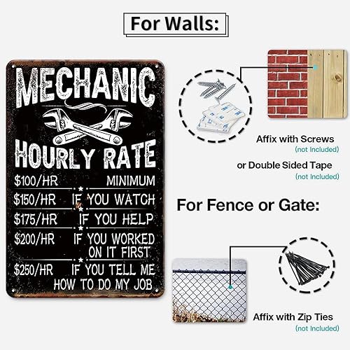 Miniatura 7 de Letreros de garaje de mecánico para hombres, reproducción de tarifa horaria mecánica, accesorios de garaje para hombres, divertidos letreros de