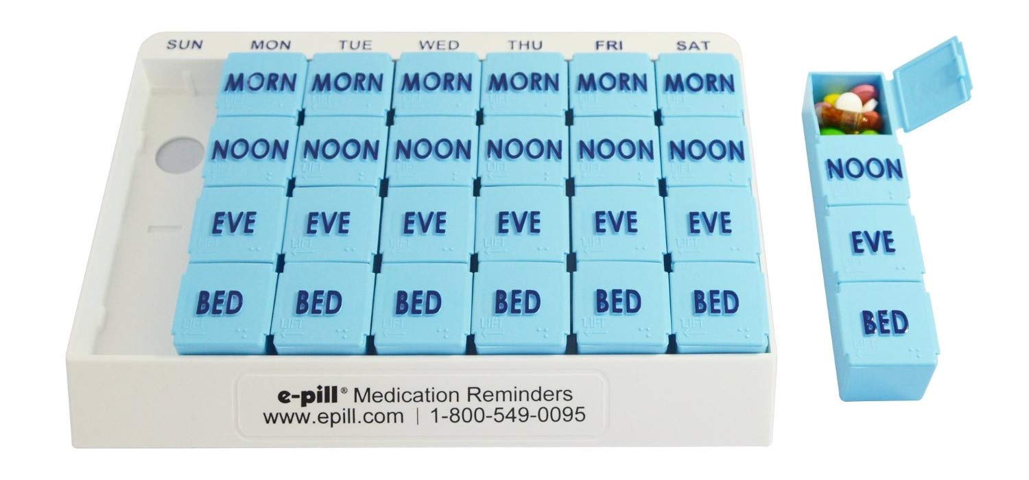 e-Pill 4 Times a Day x 7 Day Large Weekly Pill Organizer, Vitamin and Medicine Pill Box