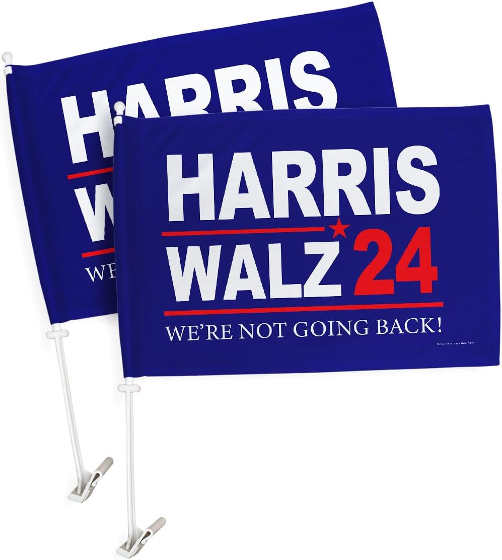 Blue We Are Not Going Back Harris Walz Flag For Car 2 Pcs