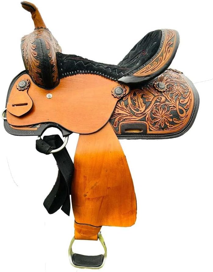 Horse Saddle Leather Western Barrel Racing Handmade Premium Comfort Horse Saddle for Best Riding Trail Equestrian Tooled Carved Size: 10-18 inches Seat Available, UG10
