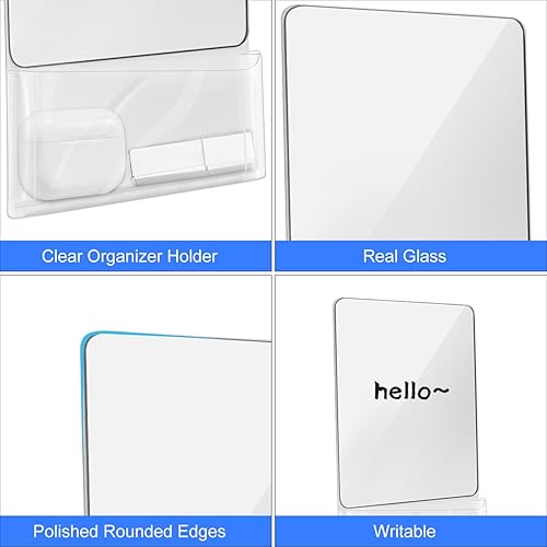 Miniatura 4 de JIKIOU Paquete de 2 espejos magnéticos para casillero con soporte, pequeño espejo de cristal real con bolsa organizadora para armario escolar,
