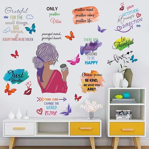 Inspirational Peel and Stick Vinyl Wall Decals - Multicolor Paint Splatter Splotches Stickers for Walls - Motivational Saying Positive Quotes