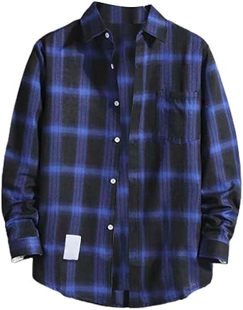 Lolvmvchi Cotton Plaid Shirts for Men Regular Fit Big and Tall Casual Shirts Long Sleeve Snap Button Down Shirts with Pockets