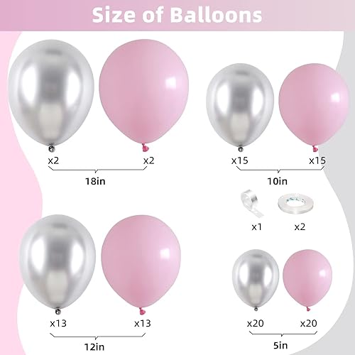 Miniatura 2 de Kit de arco de globos rosa y plateado, kit de guirnalda de globos de color rosa macarrón plateado metálico, globos de látex cromados y rosa pastel,