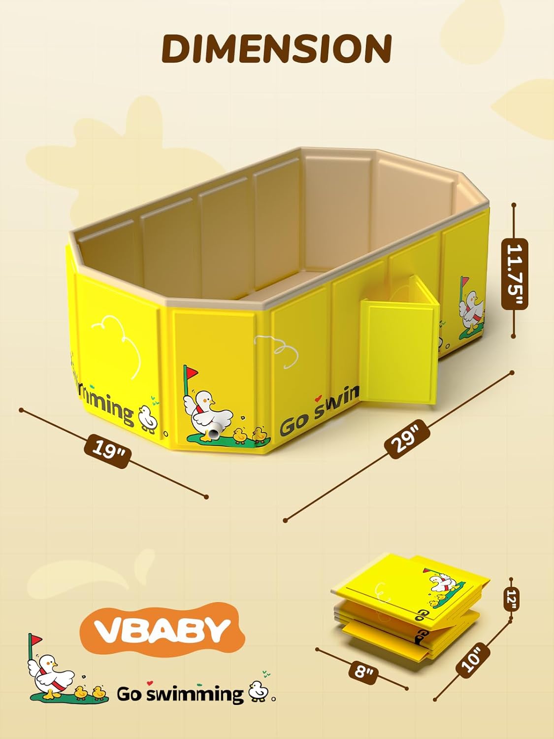 VBABY Collapsible Baby Bathtub, Portable Toddler Bathtub with 2 Drain Holes, Foldable Baby Tubs for Infants to Toddler, Travel Baby Tubs, Easy to Clean, Yellow