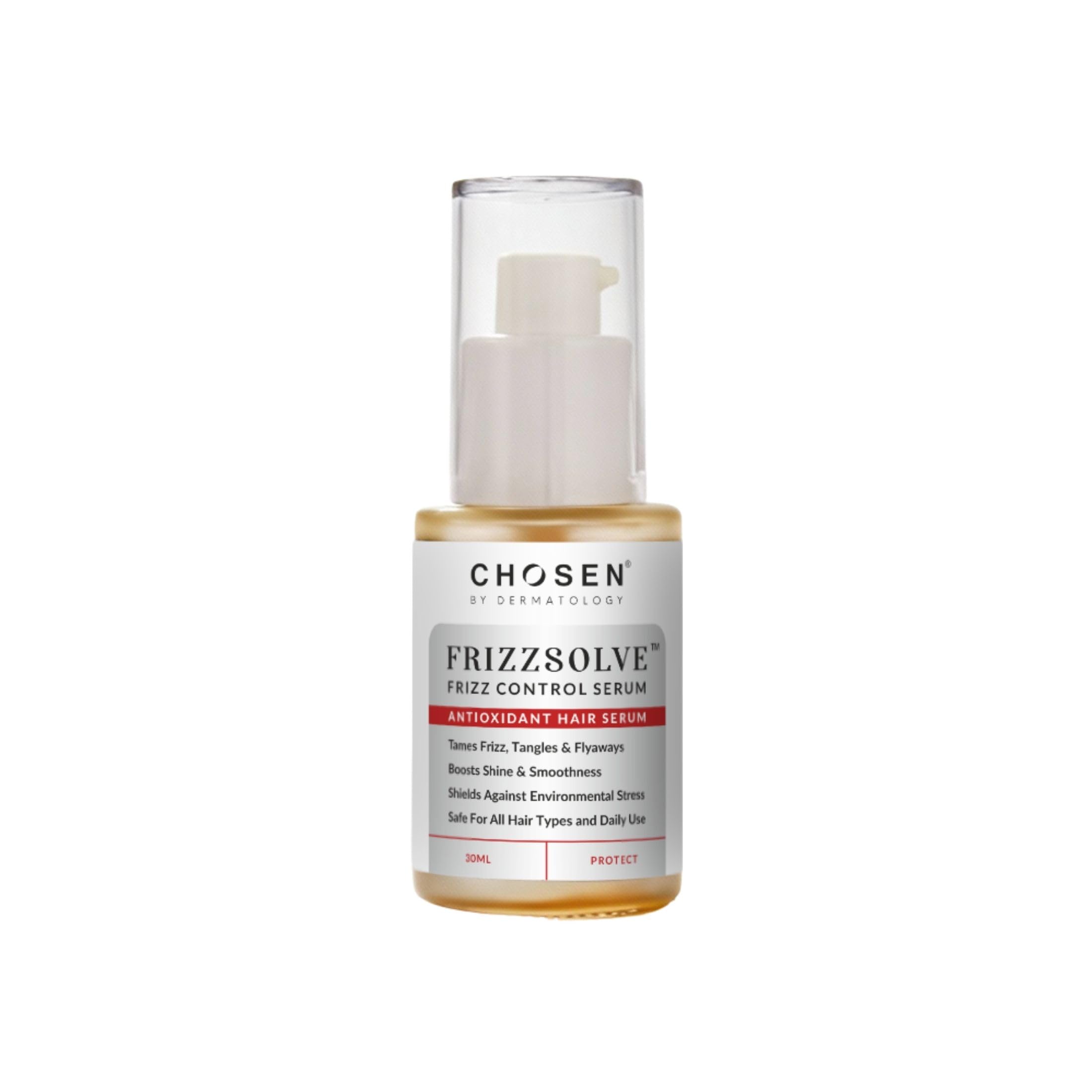 CHOSEN® Frizzsolve™ Advanced Anti-Frizz Hair Serum | Dermatologist-Developed, Lightweight & Non-Greasy Formula with Antioxidants | Fragrance-Free | Smooth, Shiny Hair for All Types | 30ml