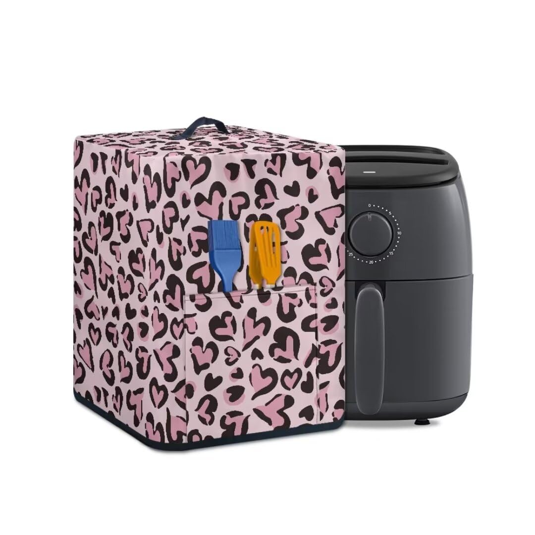 GOSTONG Air Fryer Appliance Cover Pink Love Heart Dust Cover with Storage Pocket for Spoon Cooking Utensils Recipes