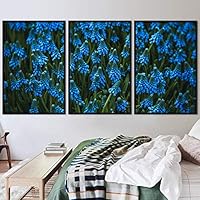 3 Piece Framed Canvas Wall Art Blue Cluster Flowers and Colorful Bouquet Canvas Prints Home Artwork Decoration for Living Room,Bedroom - 16
