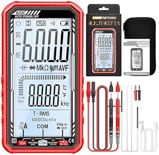 Digital Multimeter Tester, Auto-Ranging Smart Multimeter for Measuring Voltage, Current, Resistance, Capacitance, Frequency, Temperature, NCV, with Continuity Test, 6000 Counts TRMS, USB (Red)
