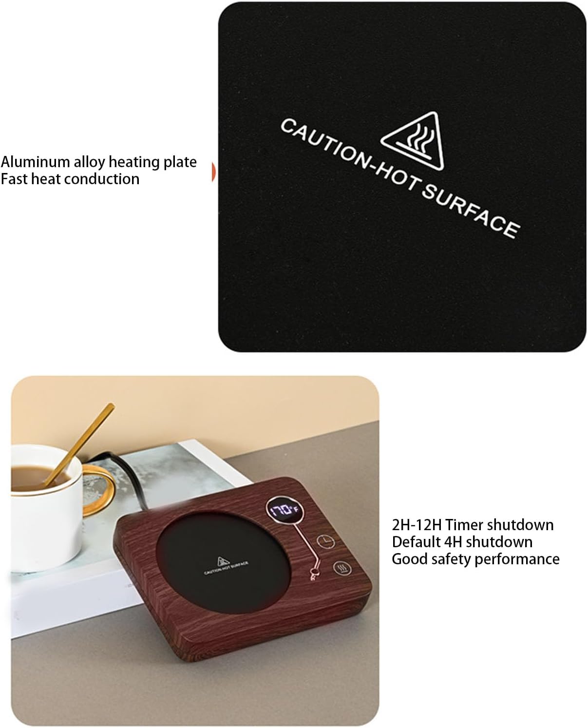 30W with 3 Temperature Settings, 9.5cm Heating Plate, Auto Shut Off 4H - Even Heating, Safety Features, Ideal for Coffee and Tea Lovers