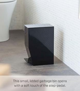 YAMAZAKI Home Sanitary Step Trash Can - Small Space Waste Bin for Bathroom Kitchen, Plastic, 1 Gallon | 3.9 liters, Handles, Lid, No Assembly Req.