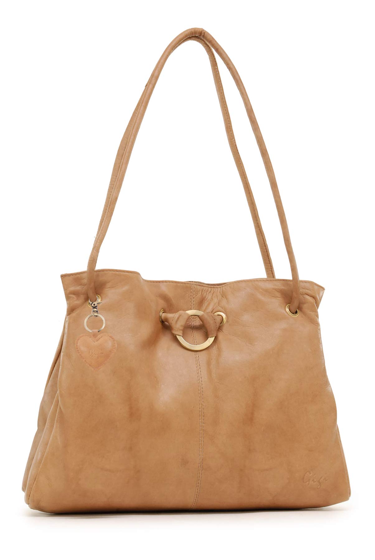 Gigi - Ladies Leather Shoulder Bag - Medium Tote Handbag With Multiple Compartments - With Heart Keyring Charm - Othello 4323