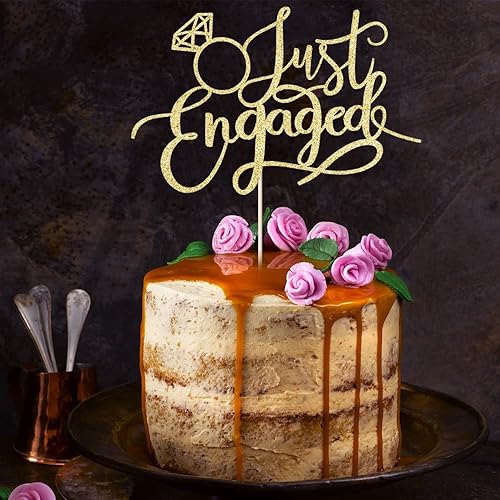 Miniatura 2 de Just Engaged - Decoración de pastel para decoración de fiesta de compromiso, letrero de anillo de compromiso, decoración de pastel de compromiso
