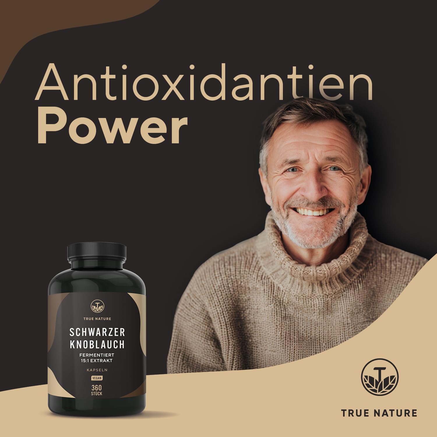 Schwarzer Knoblauch Extrakt - 22500mg pro Tag (15:1) Extrakt - 360 Kapseln 6 Monate Vorrat - Mit S-Allylcystein (SAC) - 14,89% Polyphenole - fermentiert, vegan - TRUE NATURE