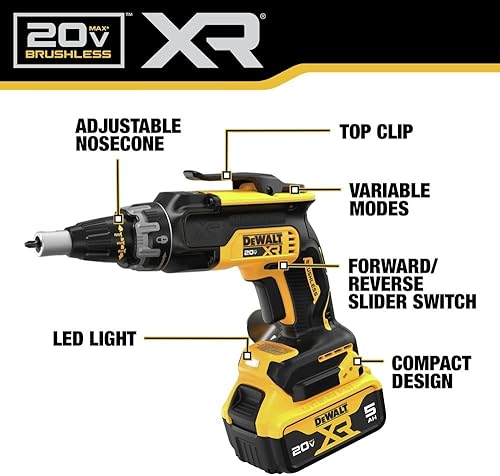 Miniatura 3 de DEWALT Pistola de tornillo para paneles de yeso MAX XR de 20 V y destornillador de impacto, kit combinado de herramientas eléctricas, 2 baterías y