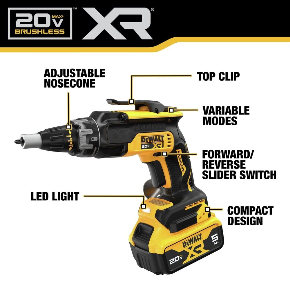 DEWALT 20V MAX XR pistola de tornillo para paneles de yeso y destornillador de impacto, kit combinado de herramientas eléctricas, 2 baterías y cargador incluido (DCK268P2)