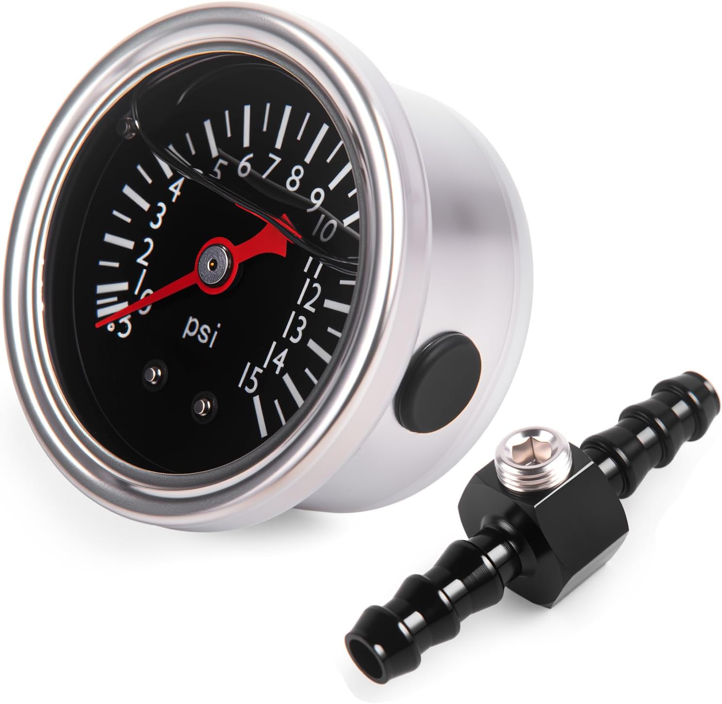 Universal 0-15psi Fuel Pressure Gauge 1/8" NPT Oil Press Gauge with 5/16" Barb Inline Fuel Pressure Gauge Fitting Adapter