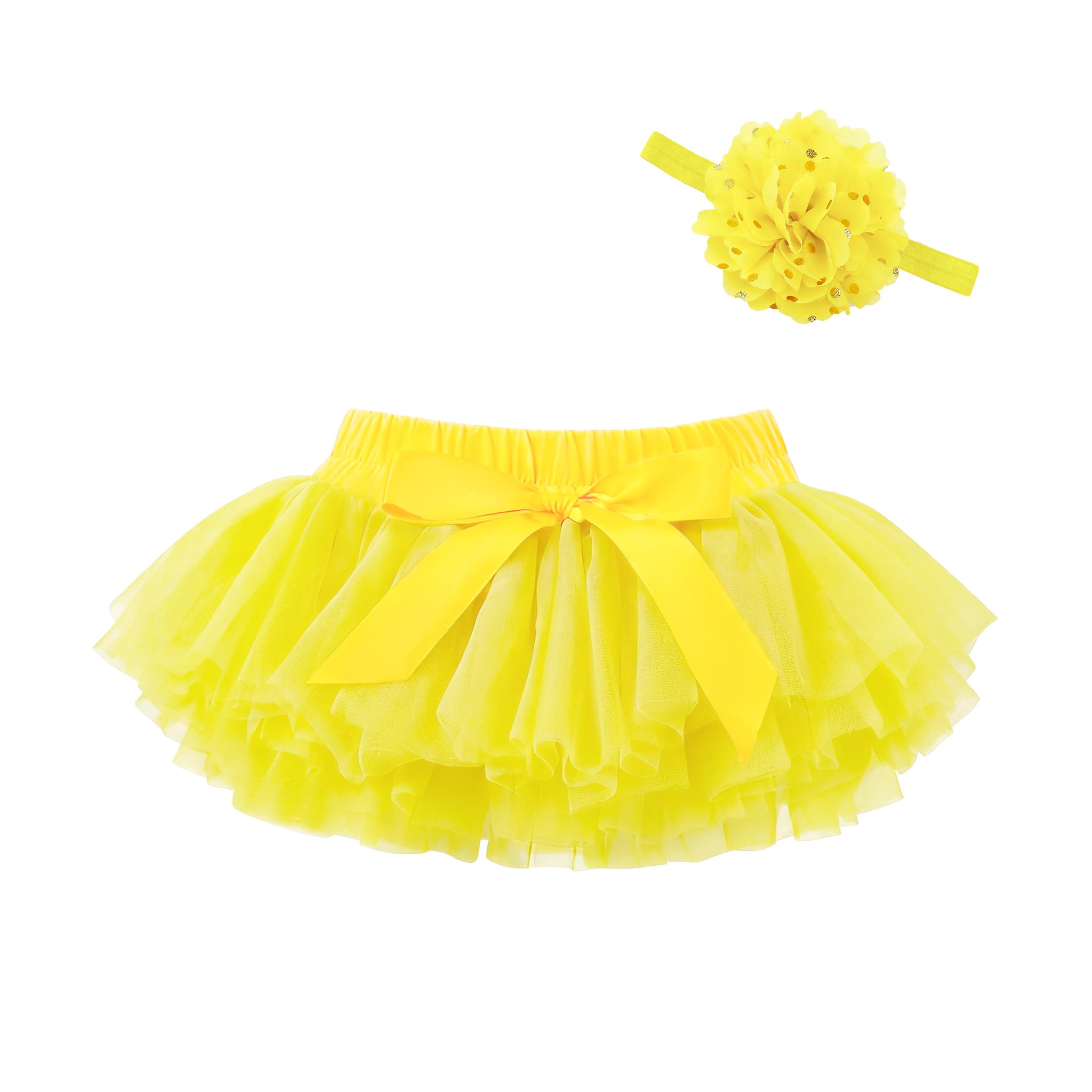 Baby Girls Tulle Tutu Skirt Elastic Waist Bow Layered Party Skirt