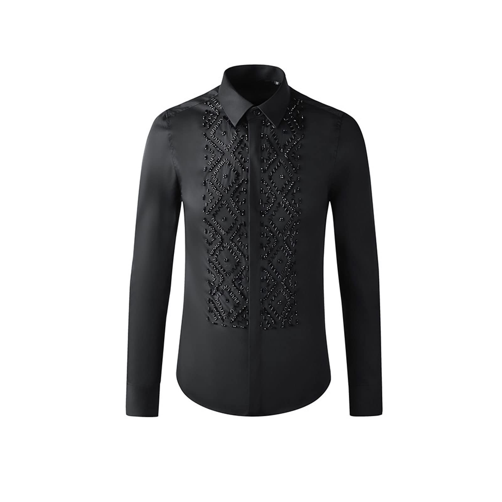 ARWANGARWANG Crewneck Sweatshirt, Hand Made Black Elegant Geometric Sewing MenShirt Long Sleeve Light Design Blouse Quality (Size : M)