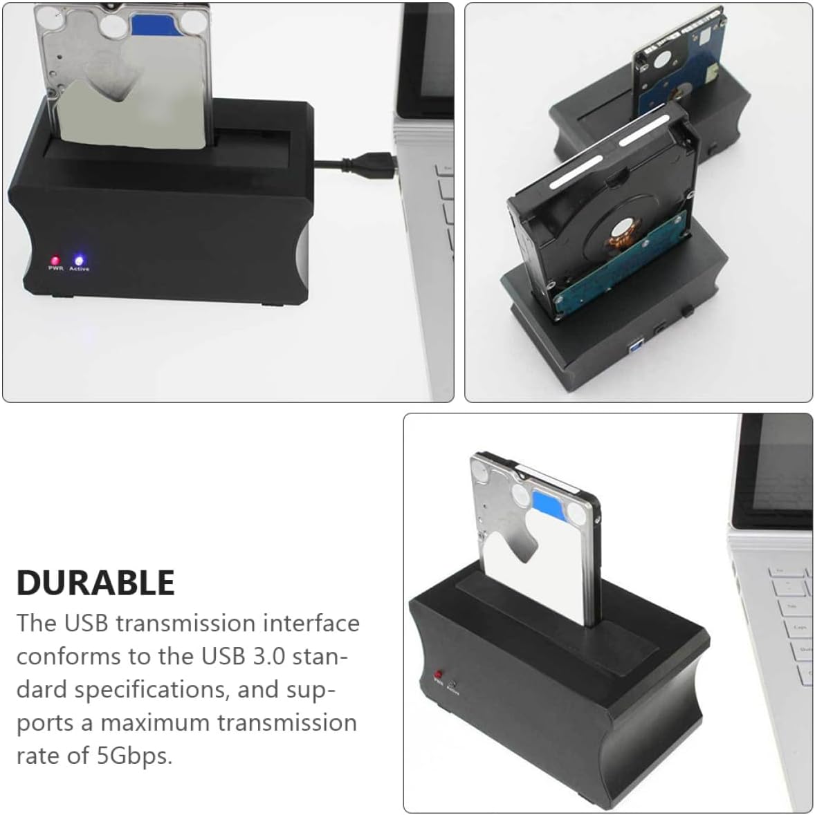 Mikinona USB Hard Drive Docking Station for SSD Full Metal Case with External Power Supply Indicator Lamp US Plug Compatible with Laptop and Desktop Storage Expansion