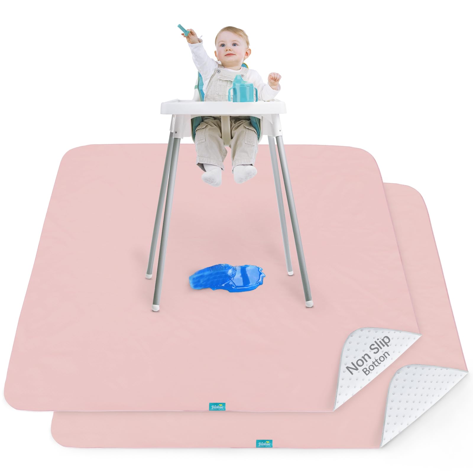 Splat Mat 2 Pack for Under High Chair & Arts & Crafts & Eating Mess, Waterproof 42''×46'' Baby Playtime Anti-Slip High Chair Mat for Floor or Table,