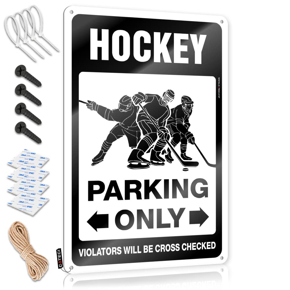 KRAZMURONGD Funny Wall Decor Signs Hockey Parking Only Tin Sign Tin Signs Warning Backyard Bar Sign(30X40CM)