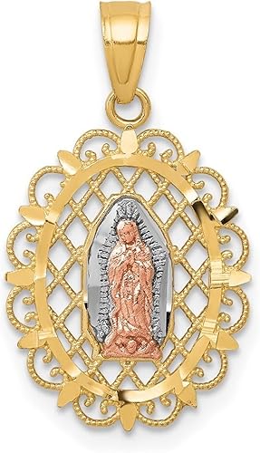 Miniatura 6 de Colgante de filigrana de oro bicolor sólido de 10 quilates con filigrana de Nuestra Señora de Guadalupe -0.512 in x 0.866 in - Virgen de guadalupe