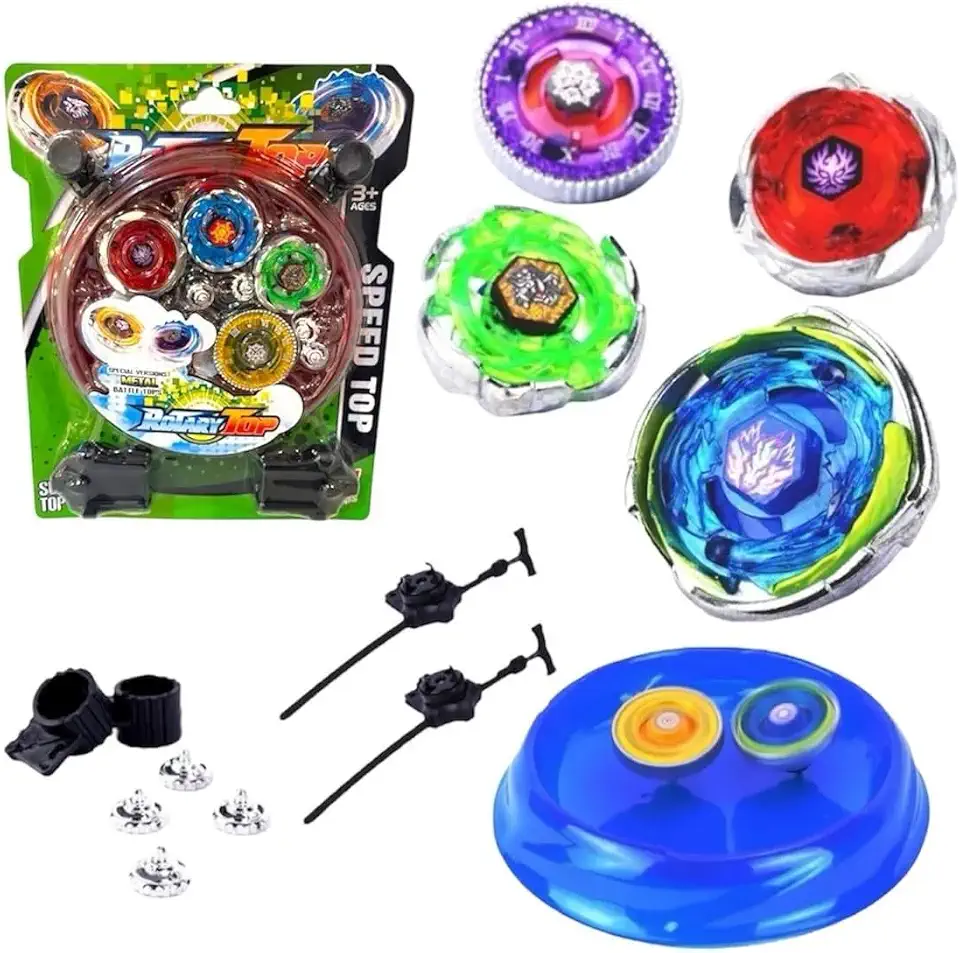 kit 4 Beyblades Tornado Com 2 Lançadores E Arena De Batalha