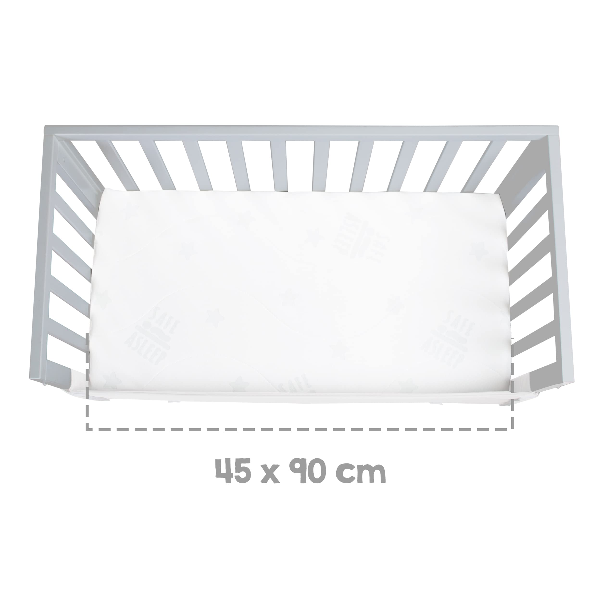 oba Stuben- und Beistellbett safe asleep® 3 in 1-45 x 90 cm - Höhenverstellbar - Komplettes Anstellbett mit Matratze + Canvas Barriere - Bett Set für Babys - Holz taupe/grau