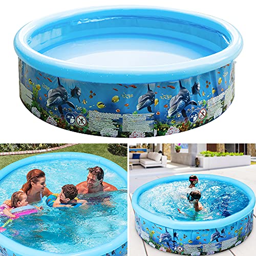 KOODER Pool Family Paddling Pool Swimming Pool, Garden Round Inflatable Baby Swimming Pool, Portable Inflatable Child/Children Pool Outside Round Pools (61" Wx11.8 H) Blue