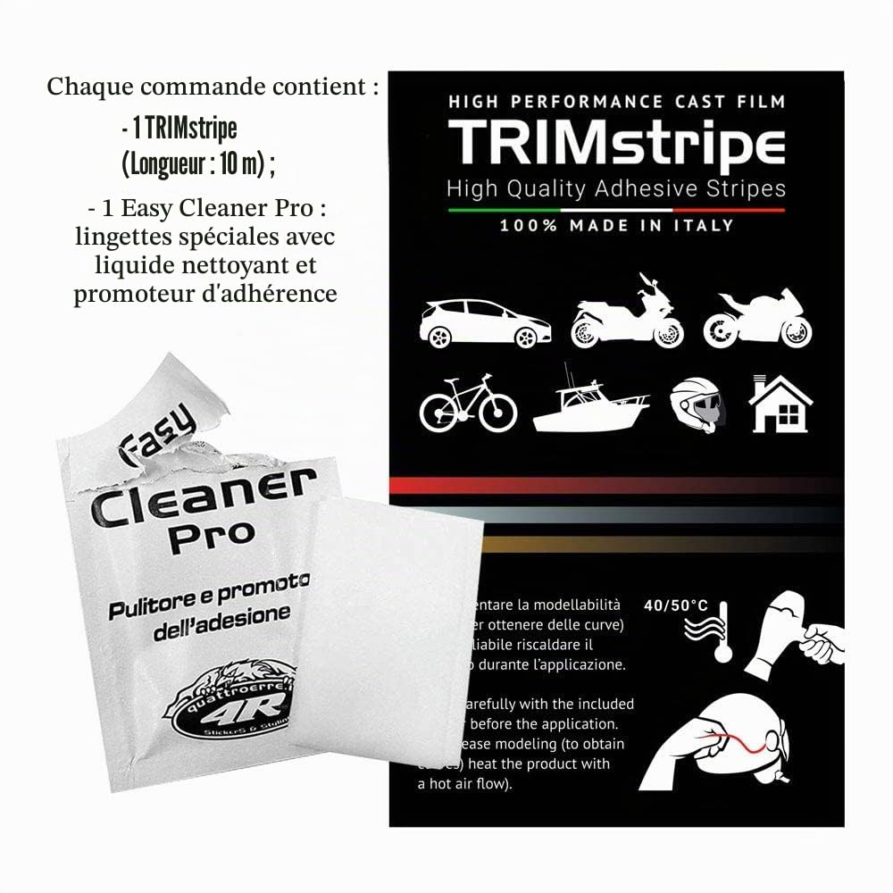 4R Quattroerre.it 10543 Trim Stripes Bandes Adhésives pour Voitures, Argent, 100 mm x 10 MT