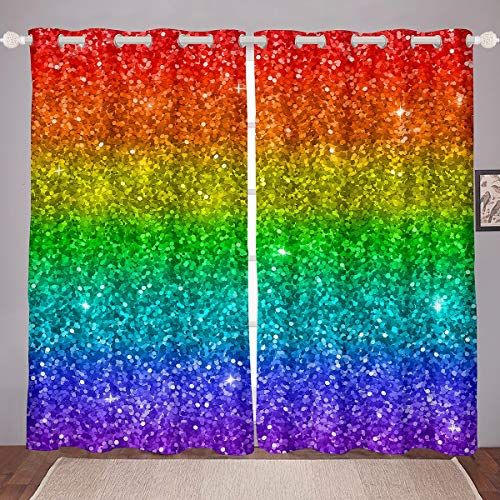 Girly Glitter Blackout Curtains Kids Girls Colorful Window Curtain Shiny Rainbow Curtains for Bedroom Modern Fashion Darkening Thermal Drapes 84